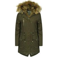 teegan parka jacket in khaki with detachable tipped brown fur hood tok ...