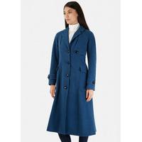 Teal Long Single Breasted Military Style Wool Coat