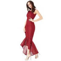 Textured Fishtail Maxi Dress - Wine