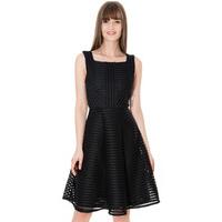 Textured Full Skirt Midi Dress - Black