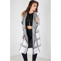 Tessa Tartan Print Waterfall Knitted Open Front Cardigan