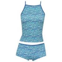 Teen girl scale print square neck spaghetti strap mermaid style tankini two piece swim set - Blue