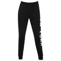 Teen girl black full length pull on cuffed ankle New York slogan jogger trousers - Black