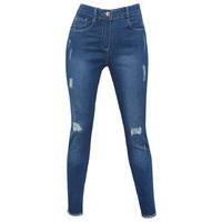 Teen girl mid wash full length skinny fly and button fasten denim jeans - Denim