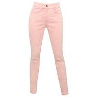 Teen girl pink acid wash ripped knee skinny jeans - Pink