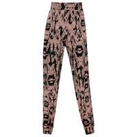 Teen girl viscose stretch black and pink batik print elasticated waistband cuff ankle harem trousers - Black