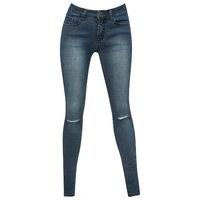 Teen girls slim full length classic five pocket mid wash rip knee denim jeans - Mid wash