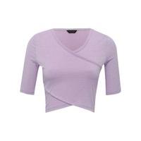 Teen girl lilac half sleeve v-neck plain wrap over casual crop top - Lilac