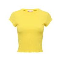Teen girl short sleeve lettuce frill hem longer length crop top - Yellow
