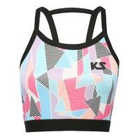 Teen girl stretch sleeveless multi-coloured geometric print racer back workout crop top - Multicolour