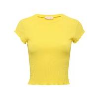 teen girl short sleeve lettuce frill hem longer length crop top yellow