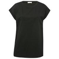 Teen girl plain short rolled sleeve boyfriend pull on pure cotton t-shirt - Black