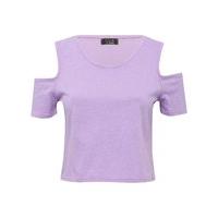 Teen girl 100% cotton crew neck plain lilac marl cold shoulder design crop top - Lilac