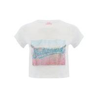Teen girl short sleeve round neck cropped multi-colour two way slogan california crop t-shirt - White