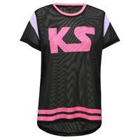 Teen girl black mesh pull on kylie sport branded short sleeve neon workout top - Black