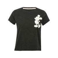 Teen girl 100% cotton black short sleeve crew neck flocked Mickey Mouse character print crop t-shirt - Black