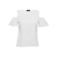 Teen girl plain ruffle short sleeve scoop neck cold shoulder top - White