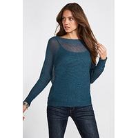 teal batwing sleeve fine knit jumper