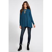 Teal Fine Knit Side Split Jumper