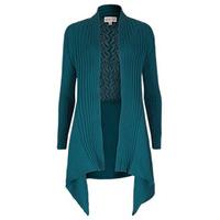 teal pointelle back waterfall hem cardigan