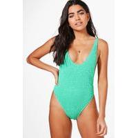 Textured High Leg Swimsuit - green