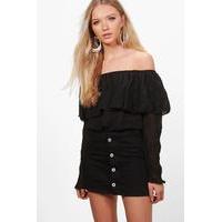 textured woven off the shoulder top black