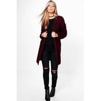 Textured Sleeve Cardigan - wine