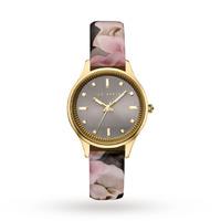 Ted Baker Ladies\' Rose Print Patent Leather Strap Watch