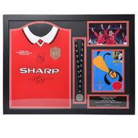 Team Gunnar Solskjaer and Teddy Sheringham Signed Shirt