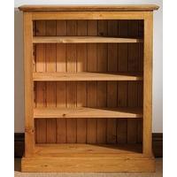 TFW Mottisfont Waxed Pine Low Large Bookcase - with Adjustable 3 Shelves