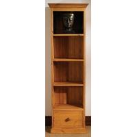 tfw mottisfont waxed pine slim jim bookcase 1 drawer 3 shelves