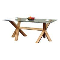 TFW 183cm Rectangular Glass Dining Table with Oak Pedestal