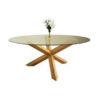 TFW 122cm Round Glass Dining Table with Oak Pedestal