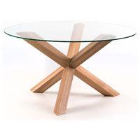 TFW 138cm Round Glass Dining Table with Oak Pedestal