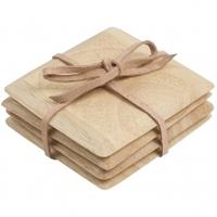 T&G Woodware Square Table Mats and Coasters, Hevea, Coasters Only