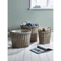 Three Greywash Rattan Baskets (Sample)
