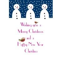 three snowmen personalised christmas card