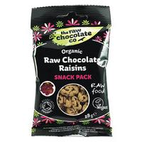 the raw chocolate co chocolate coated raisins snack pack 28g