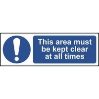 this area must be kept clear at all times self adhesive sign 300x100mm