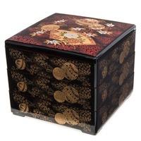 Three Tier Bento Lunch Box For Serving - Black And Red, Temari Pattern