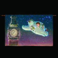 the snowman and snowdog flying round big ben large fibre optic tapestr ...