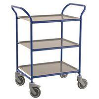 THREE TIER METAL SERVICE TROLLEY, BLUE FRAME WITH ANTHRACITE GREY TRAYS