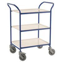 three tier metal service trolley blue frame with white trays