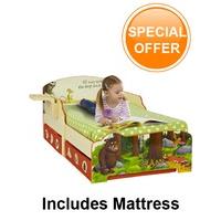 the gruffalo toddler bed with storage and shelf deluxe foam mattress