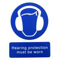 The House Nameplate Company PVC Self Adhesive Hearing Protection Must Be Worn Sign (H)200mm (W)150mm