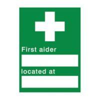 The House Nameplate Company PVC Self Adhesive First Aider Located At Sign (H)200mm (W)150mm