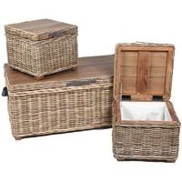The Wicker Merchant Rectangular Trunks with Leather Handles and Metal Hinges (Set of 3)