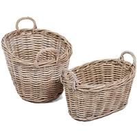 The Wicker Merchant Oval Baskets with Ear Handles and Lining (Set of 2)