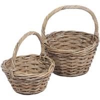 The Wicker Merchant Round Baskets with High Handles (Set of 2)