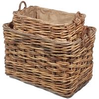 The Wicker Merchant Rectangular Log Baskets with Ear Handles and Hessian Linings (Set of 2)